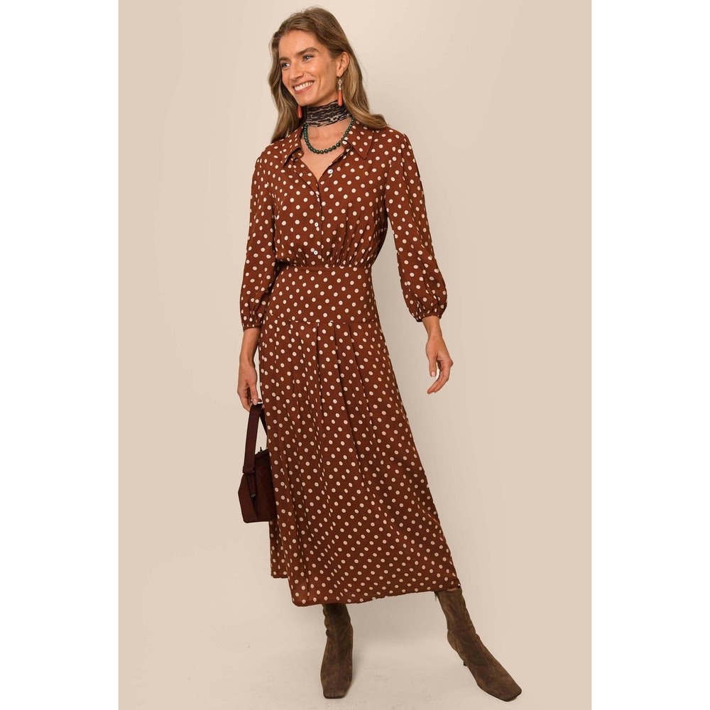 RIXO London Izzy Copper Polka Dot Midi Dress Kate Middleton Style Size L US 10 - Picture 9 of 9